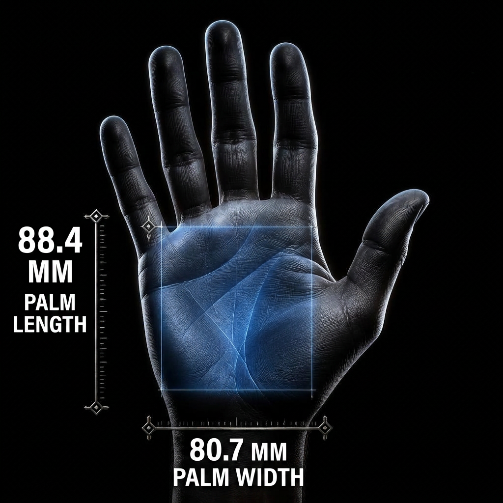 Open hand with the palm area measured, used as a tattoo removal size reference